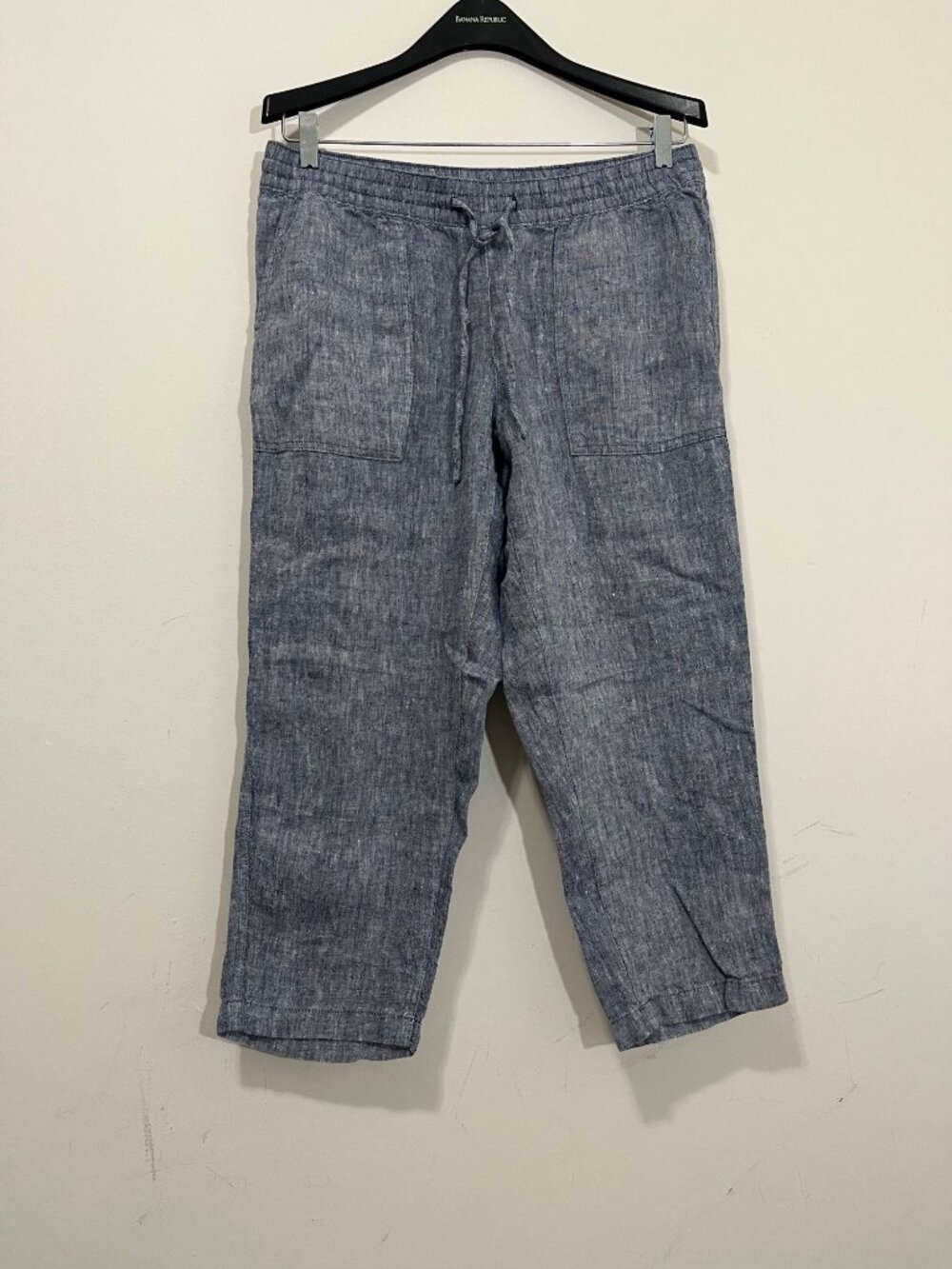 Lands' End 100% Linen Cropped Pants Womens 10P Pull-On Coastal Beachy Minimalist